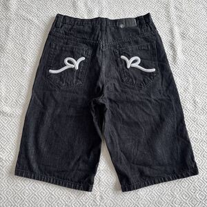 Rocawear Jean Short Black Denim Baggy Y2K Hip Hop Embroidered Grunge Mens 34x14